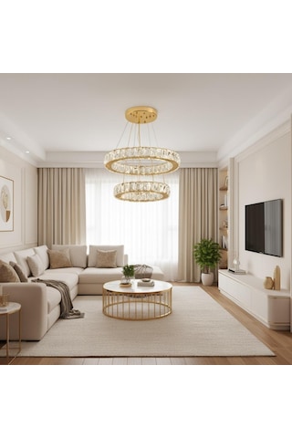 Kristal 2 Katlı Uzaktan Kumandalı 20-30 Cm Avize Gold