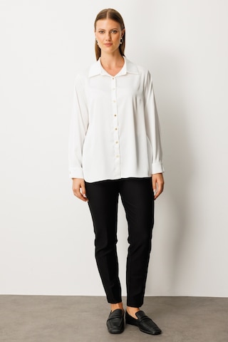 Ekol Kadın Büyük Beden Düğmeli Saten Gömlek 3505 Ekru Ekru