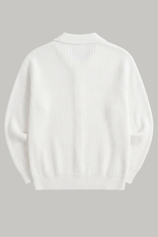 Genıus Store Erkek Hırka Oversize Kalıp Düğmeli Polo Yaka Triko Kazak Çekme/uzama Yapmaz Erkek-hırka Beyaz