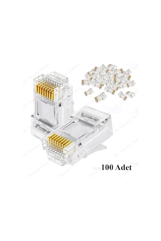 Rj45 Cat5 Cat6 Jack Konnektör Altın Kap. Ethernet Uç 8P8C 100 Ad.