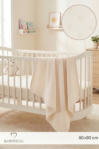 Babyden's %100 Pamuklu Elmas Desenli Jakarlı Yumuşak Nefes Alabilir Bebek Battaniyesi Ekru