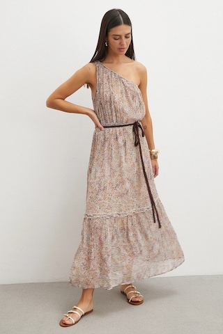 Uterpe One Shoulder Tiered Dress Pembe