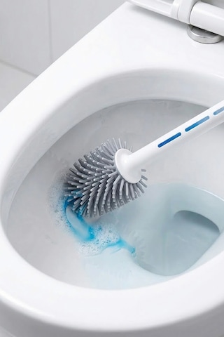 Thentech Kendinden Hazneli Yeni Nesil Klozet Fırçası Koku Yapmayan Hijyenik Silikon Banyo Seti Beyaz