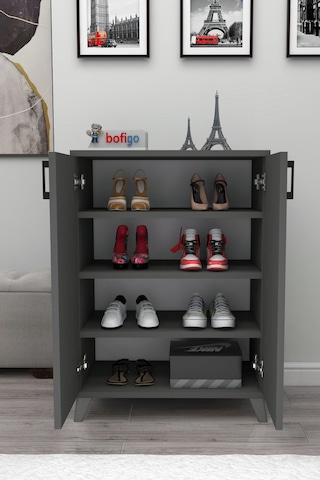 Bofigo 4 Raflı 2 Kapaklı Ayakkabılık Çok Amaçlı Ayakkabı Dolabı Antrasit