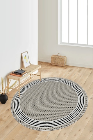 West Home Dijital Baskı Yıkanabilir Kaymaz Taban Salon Halısı Mutfak Halısı Yolluk Wh 479 Beige Yuvarlak