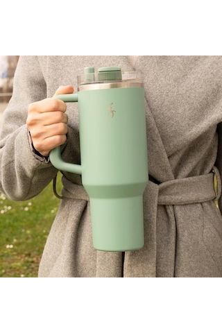 Lurch - Big Cup 1.2 L Adaçayı Yeşil, Paslanmaz Çelik Termos - Uzatılabilir Pipetli, Çift Cidarlı, Sızdırmaz - 240877 Beyaz