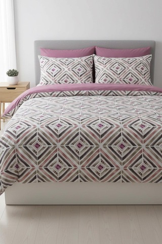 Geometrik Dokunuş Çift Kişilik %100 Pamuk Nevresim Takımı GÜL KURUSU