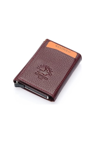 Westpolo Hakiki Deri Unisex Mekanizmalı Cüzdan 8 Kartlık - Bordo Bodro