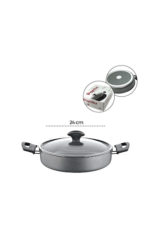 Papilla Fred 24 Cm Brkt-712265 Kısa Basık Cam Kapak Karnıyarık Gri Kırçıllı Flat Casserole - 6'li Paket Diğer