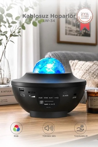 Delux Serisi Dekoratif Lamba Parti Lambası Projeksiyon Starry Projektör Led Lazer Lw34 Siyah Çok Renkli