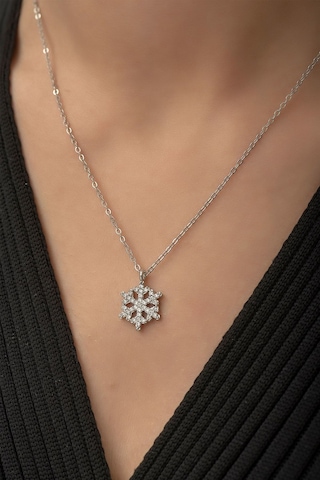 Ervanur Zirkon Taşlı Kar Tanesi Kolye Gümüş