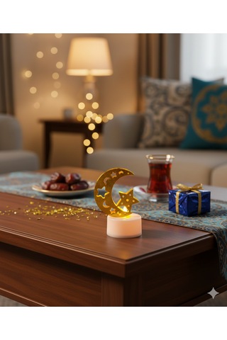 6 Cm Ramazan Ledli Tealight Mum Altın Metal Ay-yıldız Model - Kendinden Pilli Dekoratif Mum Diğer