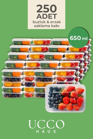 250 Adet 650 Ml Ekonomik Buzdolabı Dondurucu Erzak Sızdırmaz Saklama Kabı Seti Buzluk Organizer Şeffaf