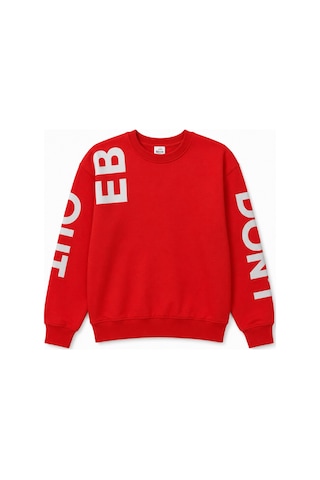 Fesshera Kids Erkek Çocuk Sweatshirt Bisiklet Yaka Oversize Kesim Baskılı Pamuklu Sweatshirt Kırmızı