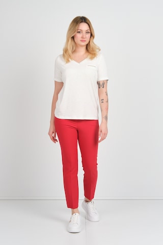 Ella Camelia Kadın Simli Süs Cepli V Yaka Kısa Kollu Bluz 24e038 Ekru Ekru