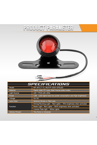 Youtek Klasik Motor Tuning İçin Evrensel Retro Led Fren Arka Lambası - Plaka Tutuculu Siyah Kasa/kırmızı Lens