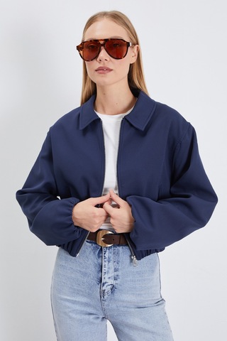 Fullamoda Fermuarlı Polo Yaka Bomber Ceket Lacivert