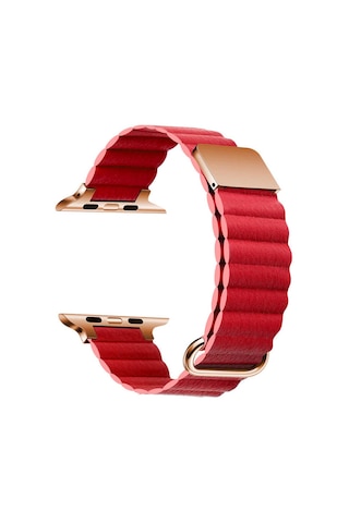 Watch 44mm Uyumlu Krd-78 Pu Deri Kordon Strap Kayış Mkst- Kırmızı