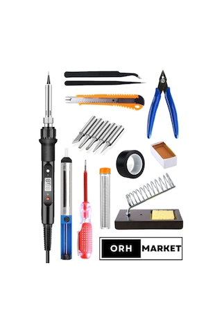 80W LCD Lehimleme Full Set – Dijital Havya, Stand, Uçlar, Cımbız, Pompa, Pasta ve Bant