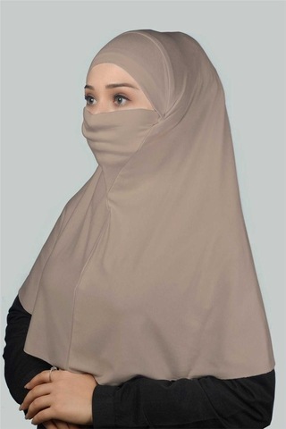 Altobeh Hazır Türban Peçeli Pratik Eşarp Tesettür Nikaplı Hijab - Namaz Örtüsü Sufle (XL) - Açık Vizon