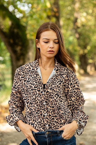 Verdeblanco Leopar Desenli Dijital Baskılı Uzun Kollu Relax Gömlek Leopar