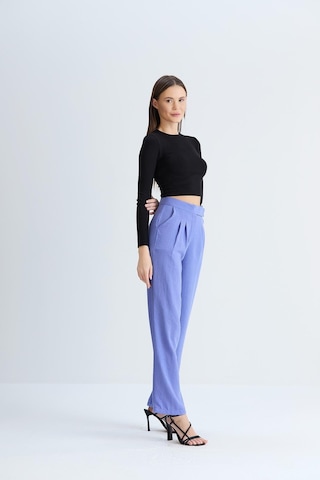 Sortie Collection Kemeri Cırtlı Keten Pantolon Mavi-mavi Mavi