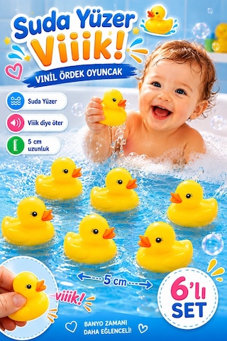Vinil Ördek 6 Adet Sesli Banyo Oyuncağı Seti Ördek Kardeşler