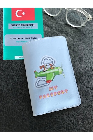 Vip Gift Pet Pasaport Kılıfı Ev Hayvanı Kedi Köpek Nil Yeşili Vegan Deri P Mavi
