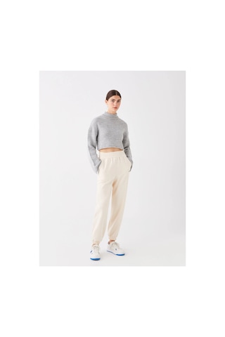 LC Waikiki Lcw Vision Bej Beli Lastikli Nakışlı Kadın Kalın Jogger Eşofman Alt BEIGE