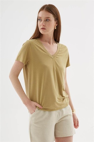 Fashion Friends V Yaka Yeşil Kadın Bluz 26y0144k1