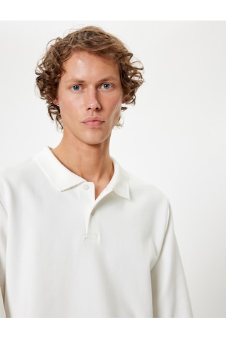 Koton Polo Yaka Sweatshirt Düğmeli Pamuklu Beyaz 5wam70091mk Beyaz