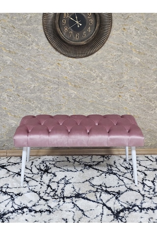 Zafir Beyaz Boyalı Sivriltme Ayaklı 90 Cm Puf Bench - Puf - Bench - Kasalı Oturak - Oturak - Yatak Ucu Puf Pembe