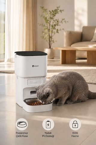 Akıllı Otomatik Mama Kabı Wifi Uygulama Kontrollü, 4l Paslanmaz Çelik Kase, Ses Kayıtlı H500