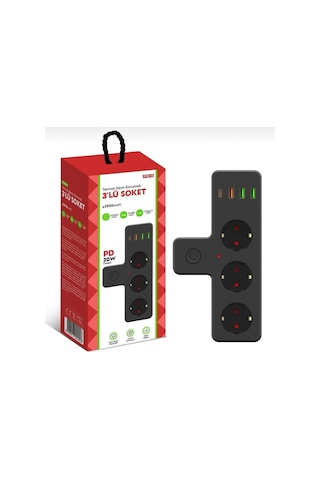 3'lü Termal Akım Korumalı Priz 3xusb 1xtype-c 20w Pd Giriş