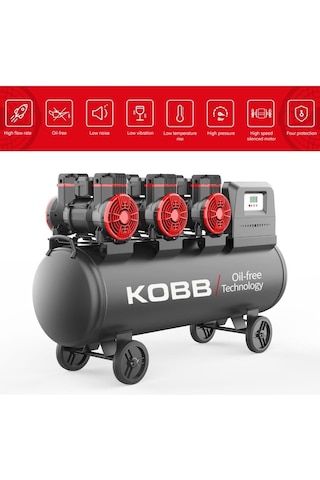Kbk100s 6.0hp 100lt 8bar Üç Motorlu Yağsız Sessiz Taşınabilir Hava Kompresörü