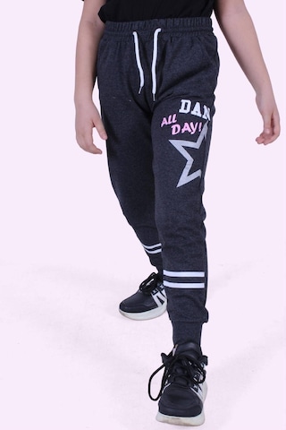 Yıldız Detaylı Yazı Baskılı Kız Çocuk Eşofman Altı Füme