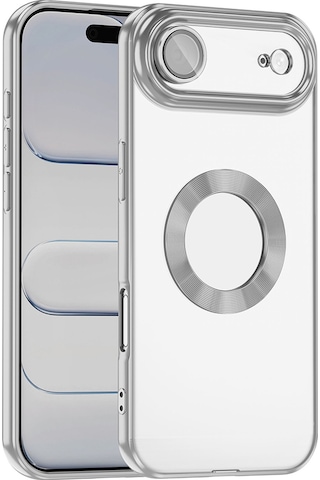 Apple Uyumlu iPhone 17 Air Kılıf Kamera Korumalı Logo Gösteren Zore Omega Kapak - Gümüş Gümüş