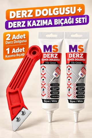 2 Adet Beyaz Hazır Derz Arası Tamir Dolgusu 380 Gr + Kazıyıcı Fayans Seramik Yenileyici Yenileme