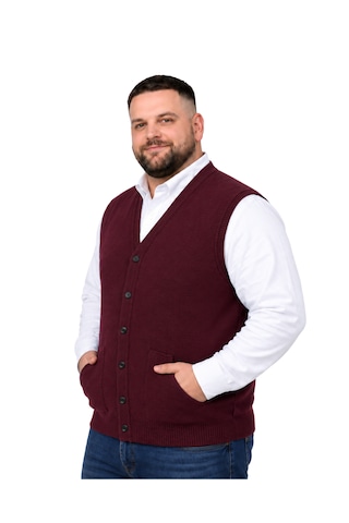 Battalmoda Erkek Büyük Beden Bordo Cepli Triko Yelek 3xl-4xl-5xl-6xl