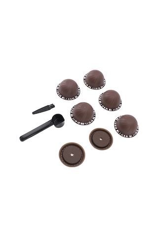 Hangfox Tekrarlı Kullanım Kafein Kapsülü Seti: Vertuoline Uyumlu Silikon Kapaklı 5 Boş Kapsül, Kaşık Ve Fırça - Kahve Rengi Kahve Rengi