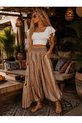 Na Addesıgn Bohem Chic Bluz Sırt Dekolteli Fırfır Kol Tasarım Crop Beyaz