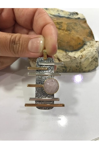 Pembe Kuvars Taşı Gümüş Kolye 925 Ayar Doğal Taş
