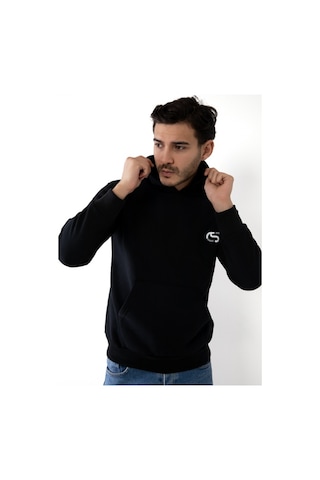 Erkek Siyah Renk Kapşonlu Baskılı Sweatshirt Siyah
