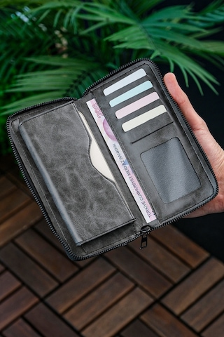 Vanilla Collection Telefon Bölmeli Unisex Deri Portföy Kartlık Uzun Cüzdan Xclub Crazy Gri