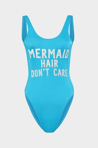 Açelyaokcu Mermaid Hair Dont Care Sloganlı Push Up Mayo Mavi