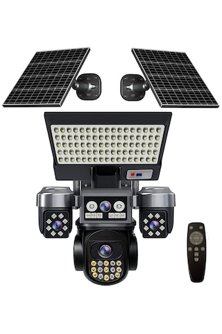 O-kam Ok334 Premium 12mp 4 Kameralı 4g 3 Solar Panel Aov Gece Görüş Sesli Konuşma Akıllı Kamera Ve Kumandalı Projektör Turkcell Sim Kart