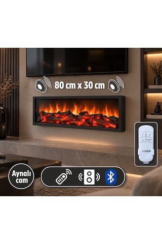 Dekoratif Elektrikli Bluetoothlu Yapay Şömine 80x30x15