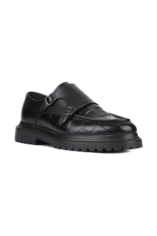 Shoetyle - Siyah Croco Deri Tokalı Erkek Klasik Ayakkabı 250-1616-763 Siyah