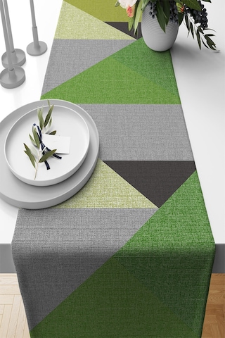 Yeşil Geometrik Desenli Premium Masa Örtüsü Runner Rnr609