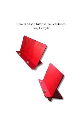 Kırmızı Ahşap Kitap Tablet Standı Kuş Detaylı